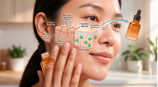 Damaged skin barrier showing dryness, redness, and irritation before treatment