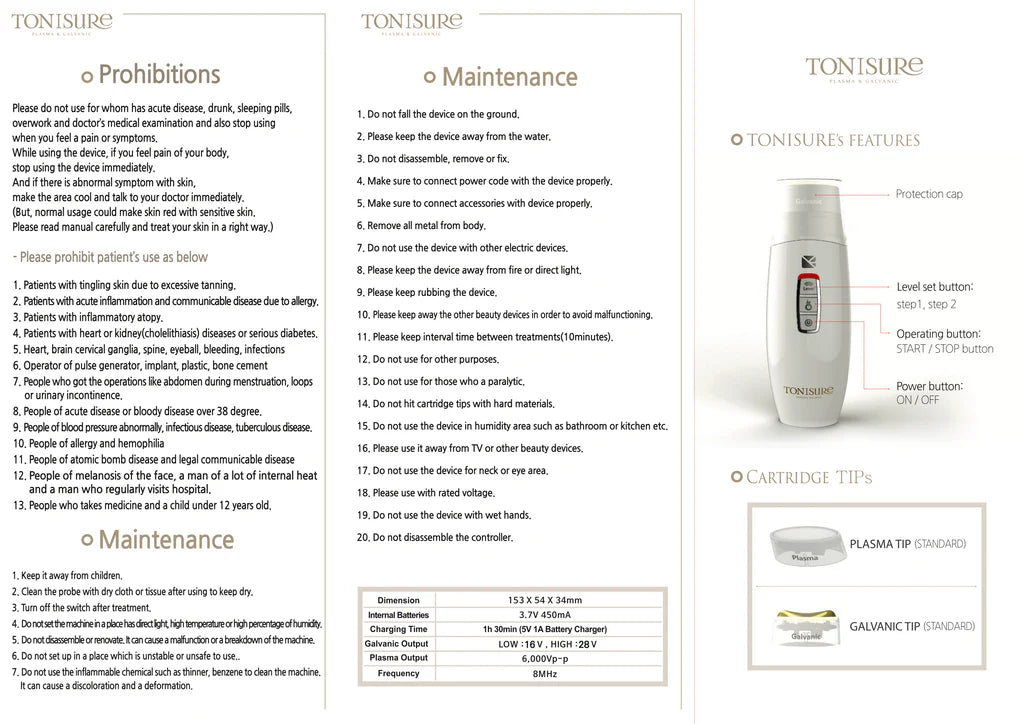 Tonisure Plasma & Galvanic 2 in 1 Portable Skin Care Device